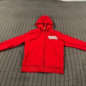 Marvel Comics Red Sherpa fleece lined hooded zipper jacket superhero - I1299  gr
